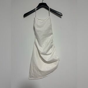 Garota white asymmetrical dress Open back Dress with Draped Side